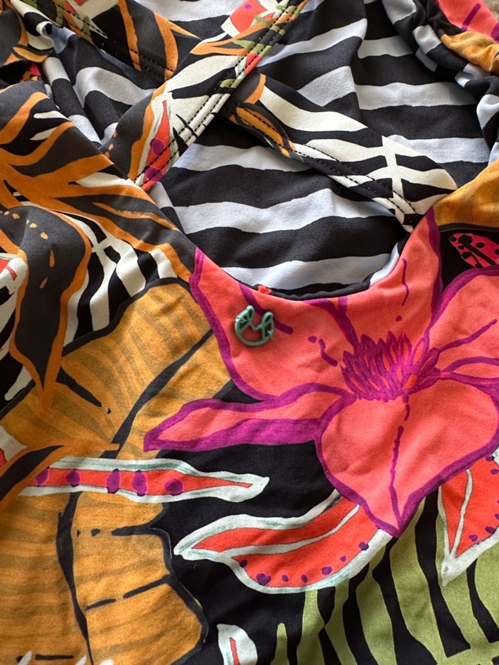 Maaji Tropical Floral One-Piece Swimsuit - Black Base with Pink, Mustard & Green - Picture 3 of 4